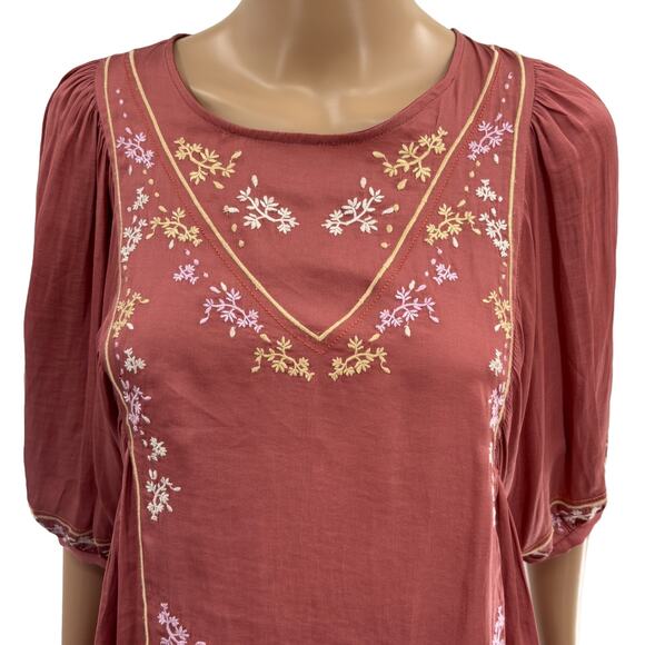 Anthropologie Dolan Pink Rose Embroidered Half Sleeve Top - Picture 6 of 13